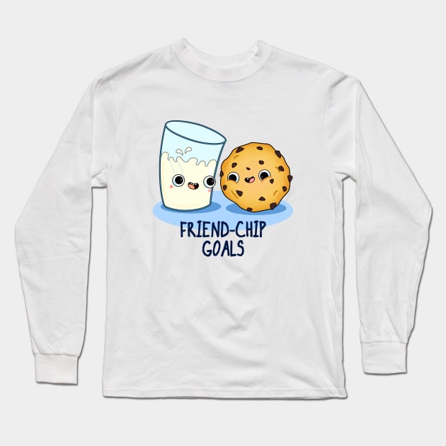 Friend-Chip Goals Cute Milk And Cookies Pun Long Sleeve T-Shirt by punnybone